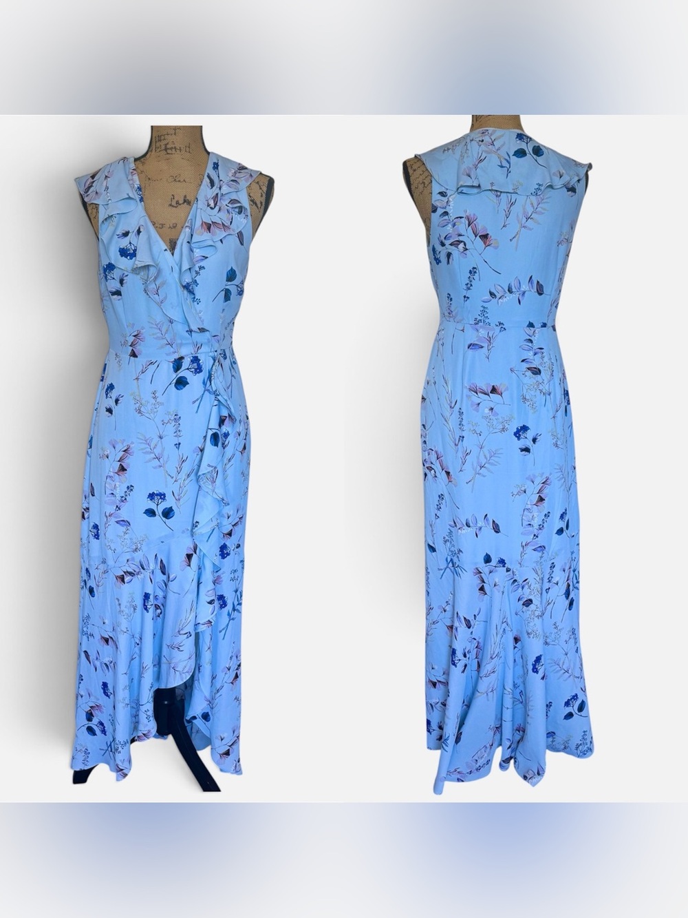 NWT Banana Republic blue chiffon floral ruffle maxi dress size 4